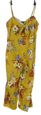 Dámsky žltý kvetovaný letný nohavicový overal New Look
