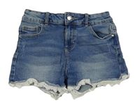 Modré rifľové kraťasy s čipkou Denim Co.