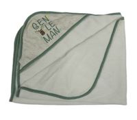 Bílo-khaki froté osuška s kapucňou s nápisom