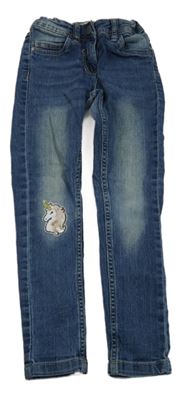 Modré skinny rifle s jednorožcom