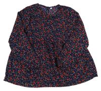 Tmavomodrá květinvá šifónová blúzka