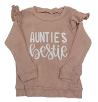 Světlerůžové žebrované triko s nápisem