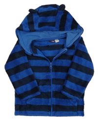 Modrá pruhovaná chlpatá prepínaci mikina s kapucňou Lupilu