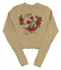 Béžové rebrované crop tričko s kvietkami H&M