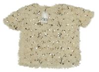 Nové - Béžová střapatá mikina s flitrami Zara