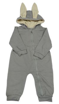 Šedý žebrovaný overal s kapucí s oušky