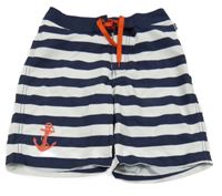 Tmavomodro-biele pruhované plážové kraťasy s kotvou