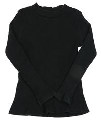 Čierne rebrované tričko Shein