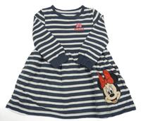 Modro-biele pruhované bavlnené šaty s Minnie