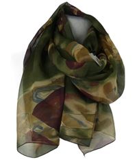 Nové - Dámský khaki-béžovo-vínový vzorovaný šifonový šátek