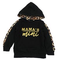 Černá mikina s nápisem, proužkem a kapucí