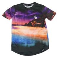 Čierno-fialovo-korálové tričko s potlačou Sonneti