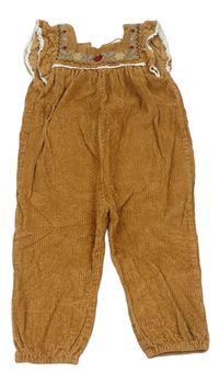 Medový menšestrový nohavicový overal s výšivkami Zara