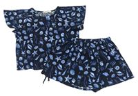 2set - Tmavomodré tričko s mušlemi + kraťasy H&M