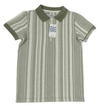 Kaki-biele pruhované polo tričko Matalan