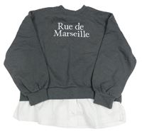 Tmavosivá crop mikina s nápisom a halenkou zn. Primark