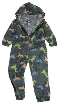 Tmavosivá šušťáková nepromokjavá kombinéza s dinosaurami a kapucňou Dunnes stores