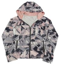 Svetloružová -sivá vzorovaná športová prepínaci crop mikina s kapucňou