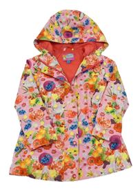 Ružovo-farebná kvetovaná šušťáková jarná parka s kapucňou