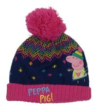 Tmavomodro-růžová vzorovaná čepice s Pepinou a bambulí zn.nu