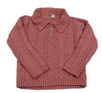 Vínový perforovaný vlněný svetr s límečkem Tu