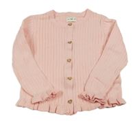 Svetloružový rebrovaný prepínaci sveter s volánikmi F&F