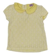 Bielo-žlté čipkové tričko s golierikom F&F