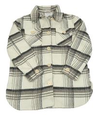 Smetanovo-šedá kostkovaná vlněná košilová bunda Primark