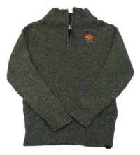 Kaki-čierny melírovaný sveter s dinosaurom