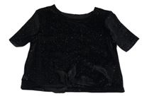 Nové - Čierne zamatové trblietavé crop tričko s uzlom Dunnes