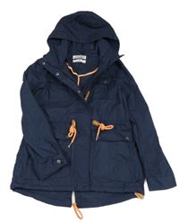 Tmavomodrá puntíkatá plátěná parka s kapucí 