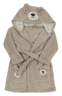 Šedobéžový chlupatý župan s kapucí - medvěd 