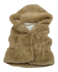 Hnedá kožušinová zateplená vesta s kapucňou PRIMARK