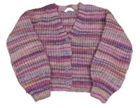 Růžovo-fialový pruhovaný vlněný crop propínací svetr Primark