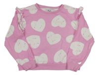 Ružovo-biela mikina so srdiečkami a volánikmi