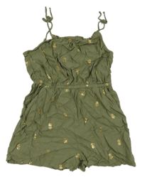 Khaki ľahký kraťasový overal s ananásmi H&M