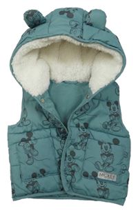 Zelenošedá šusťáková zateplená vesta s Mickeym a kapucí George