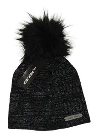 Nové - Černá třpytivá čepice s bambulí 