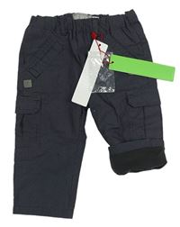 Tmavosivé vzorované plátenné nohavice s vreckami