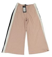 Svetloružová -čierno-biele pruhované rebrované culottes nohavice New Look