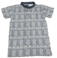 Tmavomodro-biele vzorované polo tričko Matalan