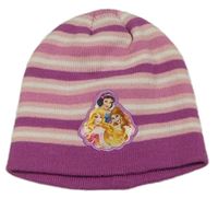 Růžovo-světlerůžovo-bílá pletená čepice s princeznami Disney