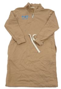 Béžové teplákové šaty s výšivkou The Cave