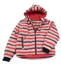 Nové - Růžovo-bílo-tmavomodrá funkční šusťáková zimní bunda s kapucí zn Crivit