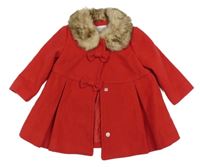Červený flaušový podšitý kabát s kožíškem F&F