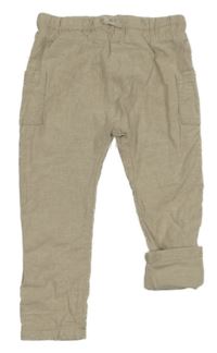 Béžové lněné podšité kalhoty s kapsami F&F
