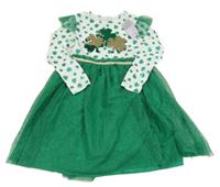 Nové - Bielo-zelené šaty s flitrami a tylovou sukní Primark