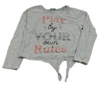 Šedé melírované crop triko s nápisem Benetton