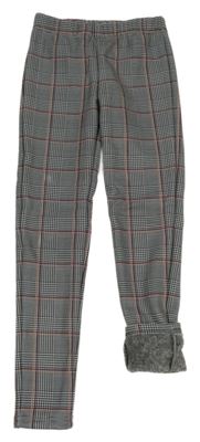 Šedo-bílo-růžové kostkované zateplené legíny Yigga