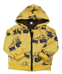 Žlutá šusťáková zateplená bunda s bagry s kapucí Shein
